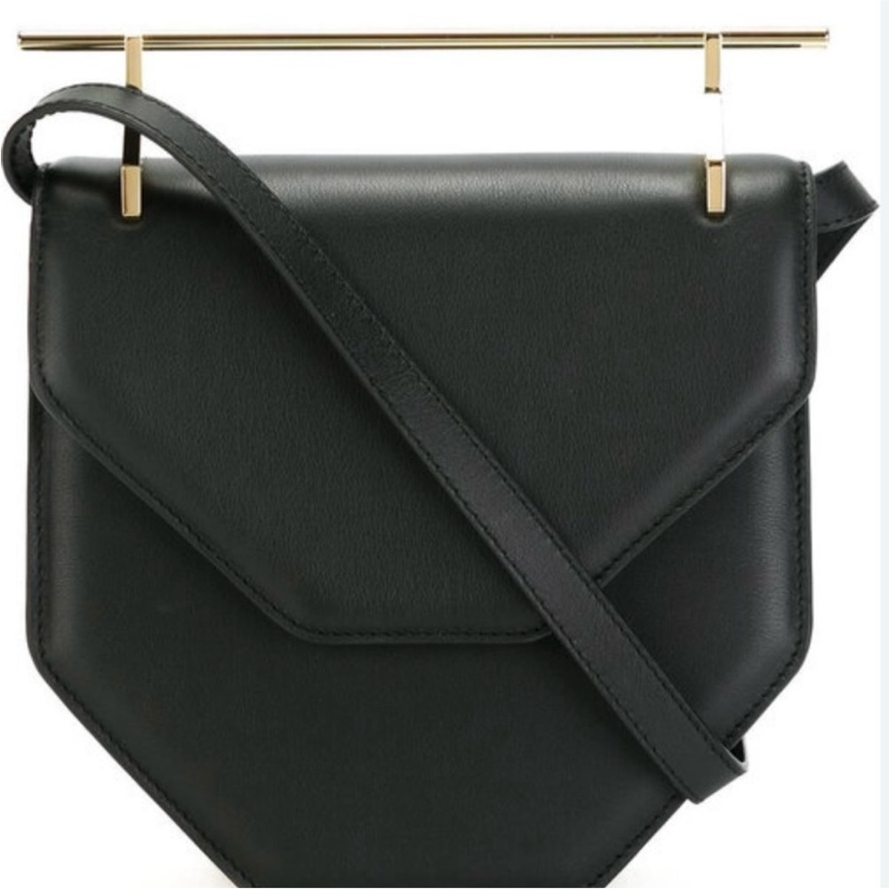 M2Malletier Black Leather Amori Fati Crossbody Bag with Gold Bar Accent